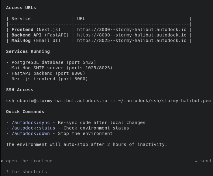 📢 Claude Code users! I'd love your feedback on this plugin 🙏
It creates a remote staging env for your app. Useful to run tests, share work, etc.

1. claude plugin marketplace add mikesol/autodock-plugins
2. claude plugin install autodock
3. launch claude code
4. /autodock:up