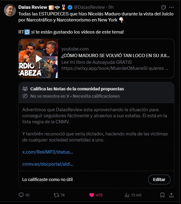 Dalas tranquilo haciendo videos del tema de Venezuela con información correcta y dando su opinión personal.

Y estos tarados no paran con la ridiculez de la CNMV, y que malo Dalas por hablar del tema del momento... como todos, no?. 

Soy Venezolano y sus videos están excelentes.