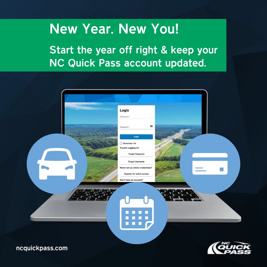NC_QuickPass's tweet image. 🎉 New Year! New You?

Start the year off right - make sure your #NCQuickPass account is up to date!

✅ Got a #newcar?
✅ Changed your payment info?

Update your account and cruise stress-free: secure.ncquickpass.com/#/Login

#RoadReady #TollSavings #NewYearNewYou #DriveSmart