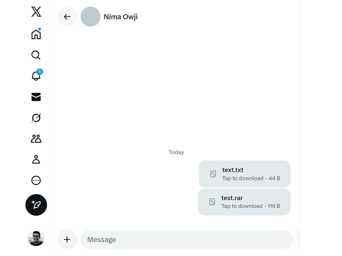nima_owji's tweet image. Many people still don't know that you can SEND ANY SORT OF FILE (.txt, .rar, .zip, and...) using X CHAT!

It's pretty easy and safe!