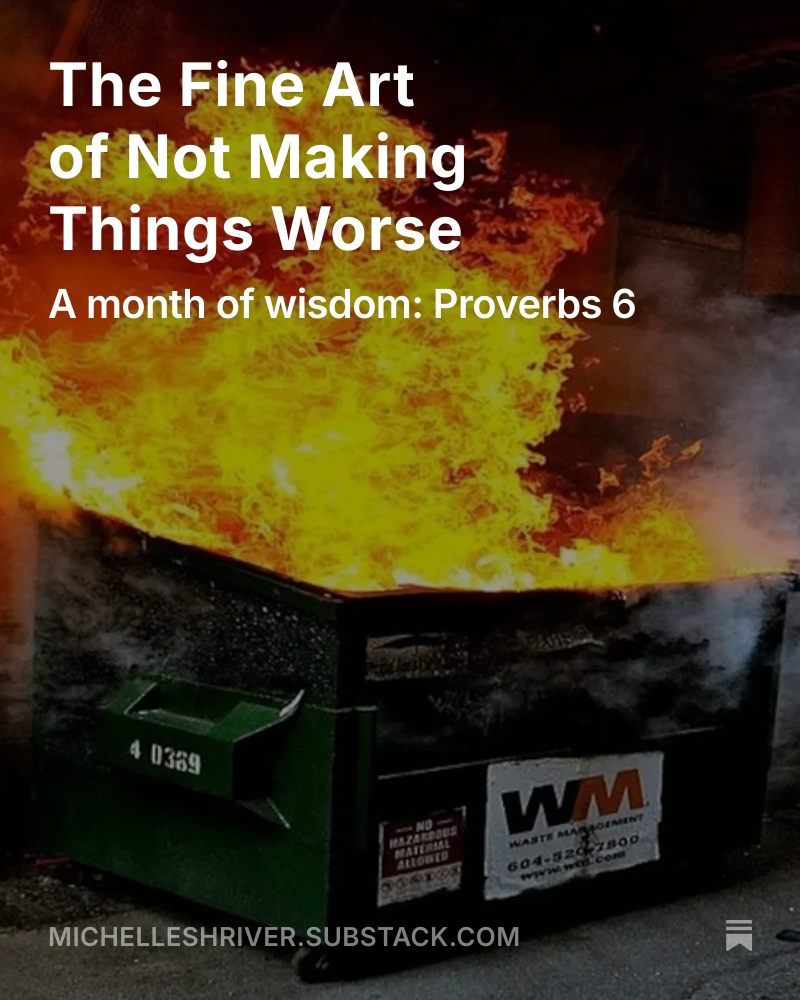 MShriverMAK's tweet photo. I don’t want to write about Proverbs 6. In one respect, it hits too close to home:
“…if you have put up security for your neighbor…” (Proverbs 6:1) ✅
Such is the life of a private equity investor. And no, it doesn’t always work out.

Proverbs 6 doesn’t offer much sympathy after that first verse either. It doesn’t say, “You meant well.” It says, essentially, “That is dumb -- and now let’s talk about the consequences.”

This is not a subtle chapter. It’s not poetic like Proverbs 3. It’s not aspirational like Proverbs 31. Proverbs 6 feels more like wisdom without a filter. No sugarcoating. No disclaimers. Just a rapid-fire list of behaviors that ruin lives if left unchecked.

There’s the ant -- small, unimpressive and somehow still more prepared than most of us – walking about doing its work while we debate whether tomorrow might be a better day to start. There’s the person who communicates maliciously with a wink, as if deception becomes less harmful when it’s clever. And there’s a list of things God detests, which is sobering … but also clarifying. Pride. Lying. Stirring up conflict. Apparently, God is not impressed by confidence without character or influence without integrity.

Proverbs 6 reads like a divine intervention staged before the mess becomes irreversible.

It warns against financial entanglements because good intentions don’t cancel bad agreements. It calls out laziness not because rest is wrong, but because neglect causes collapse. It confronts adultery and deceit because secret compromises have a way of becoming public catastrophes. And it urges immediate action NOW, not later, because procrastination is often how wisdom gets outpaced by damage.

If Proverbs 6 had a modern subtitle, it might be something like: “Warning Labels for Adult Decisions.”

This chapter assumes something deeply human, which is that we will occasionally overestimate our judgment, underestimate risk and convince ourselves we’re the exception. Proverbs 6 is wisdom showing up unpolished and direct, saying: “No bonus points are awarded for learning the hard way.”

There’s no sugarcoating here. But, with God, there is mercy. Because warnings given in advance are not condemnation, they’re protection!

And sometimes, the most loving thing wisdom can say is simply: Pay attention; there are consequences.

Reflection:
Which warning in Proverbs 6 did you recognize immediately, perhaps because you’ve already lived it? Is there a situation in your life right now where you’re relying on good intentions instead of good judgment?

Action Steps:
• Read Proverbs 6.
• This week, stop postponing the hard conversation, decision or the exit. Wisdom favors timely action.