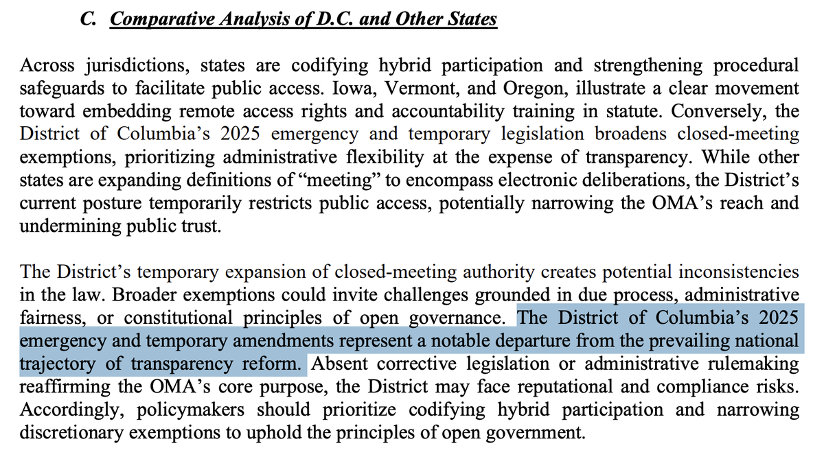 Interesting: In its annual report, the D.C. Board of Ethics and Government Accountability says the D.C. Council's move in early 2025 to allow it to conduct more business behind closed doors is a "notable departure from the prevailing national trajectory of transparency reform."