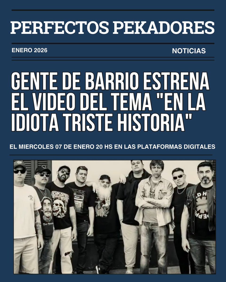 La banda de #rock <a href="/gentedebarriook/">Gente De Barrio</a> estrena el miércoles 07 de enero a las 20 hs su video del tema "En la Idiota triste historia" 
Link: youtu.be/2NYBU-7J2Go?si…