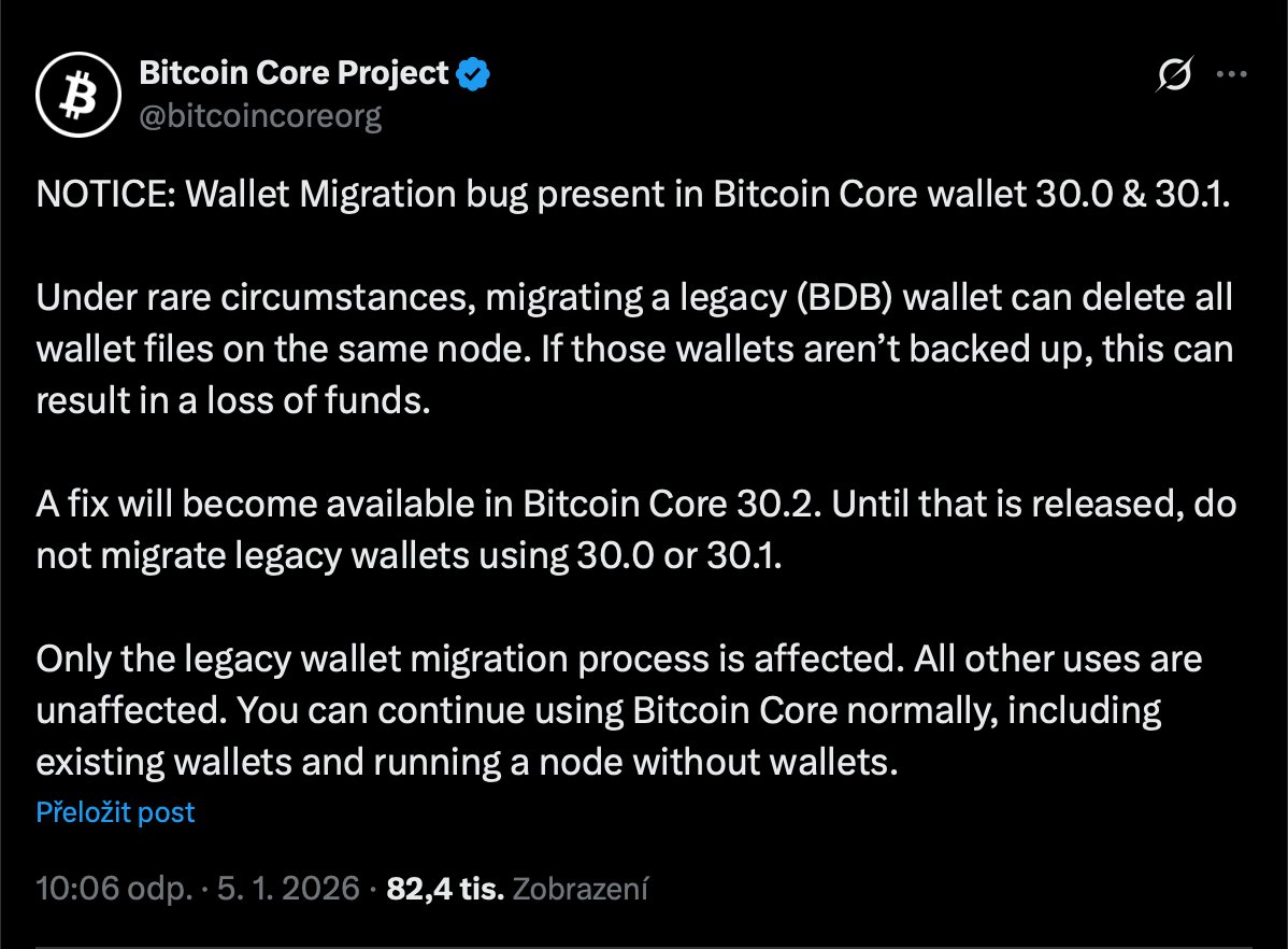 Chyba v Bitcoin Core 30.0 a 30.1. Máte se bát o svoje prostředky? Odpovíme  si ve vlákně 🧵