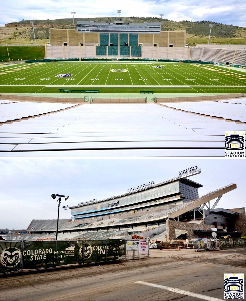 StadiumVagabond's tweet image. 🏈🏟️ Stadiums of the Colorado State Rams, Fort Collins, CO 🐏
📸 Circa 2017 

🏟️ Sonny Lubick Field at Hughes Stadium 
🗓️ Opened: 1968 | Demolished: 2018  
🪑 Capacity: 32,500  

🏟️ Sonny Lubick Field at Canvas Stadium 
🗓️ Opened: 2017  
🪑 Capacity: 36,500 
#CSURams #FortCollins