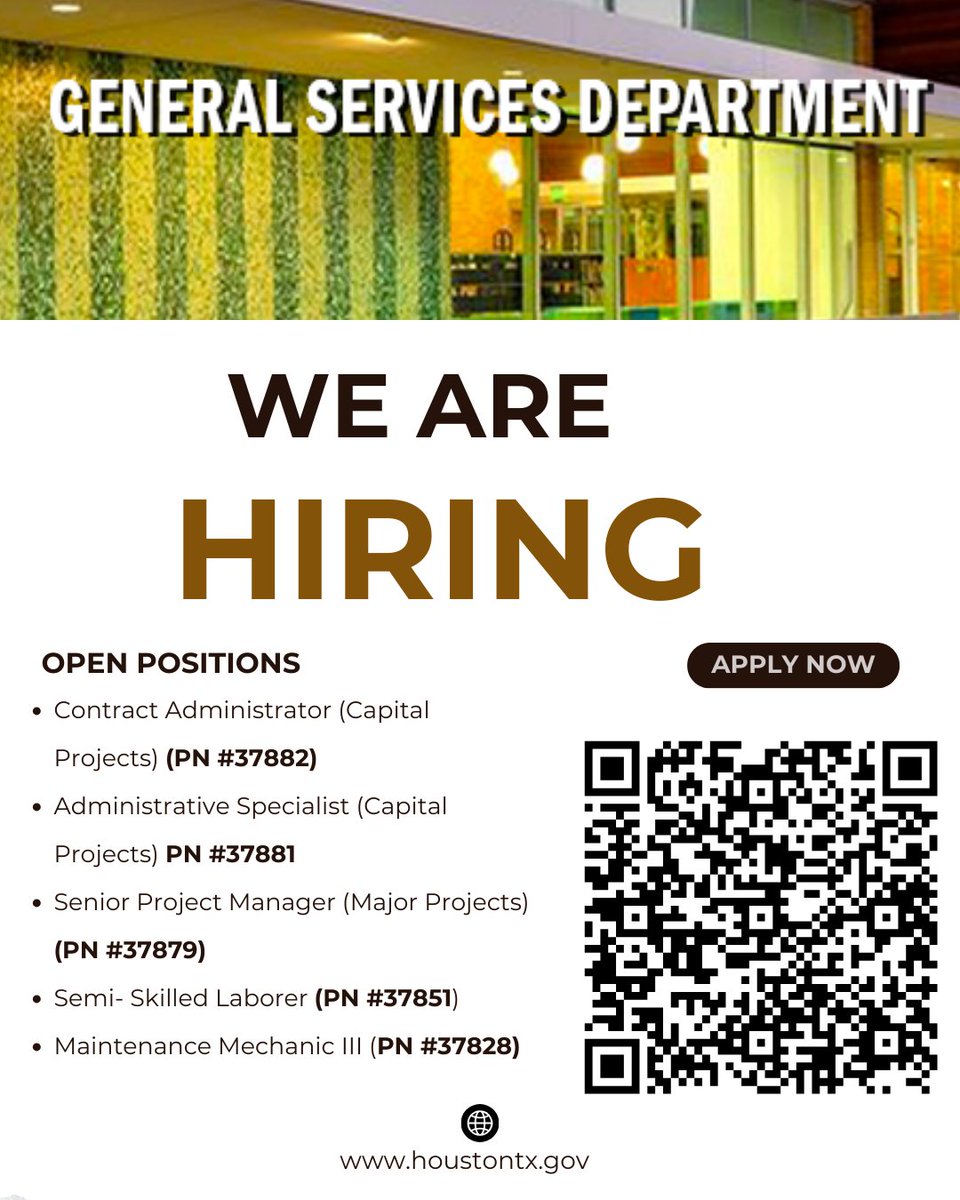The General Services Department is hiring for several positions. See link to apply or share with your network ▶ ayrs.io/bxAkIi