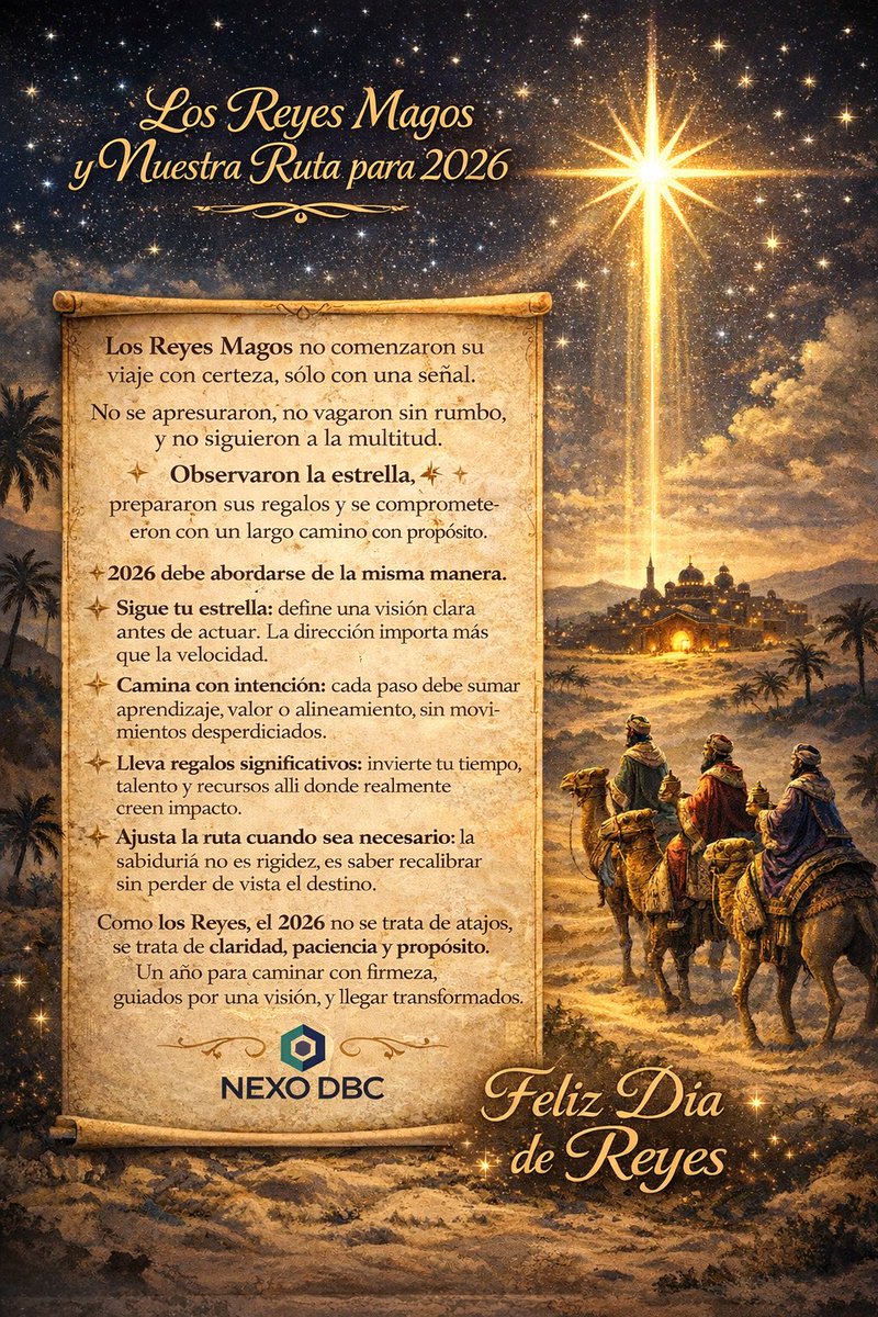 Los Reyes Magos nos recuerdan que avanzar con propósito, guiados por la luz correcta, siempre vale la pena.
Que este Día de Reyes renueve la esperanza, fortalezca los sueños y nos inspire a seguir sembrando con intención.

¡Feliz Día de Reyes! ✨👑