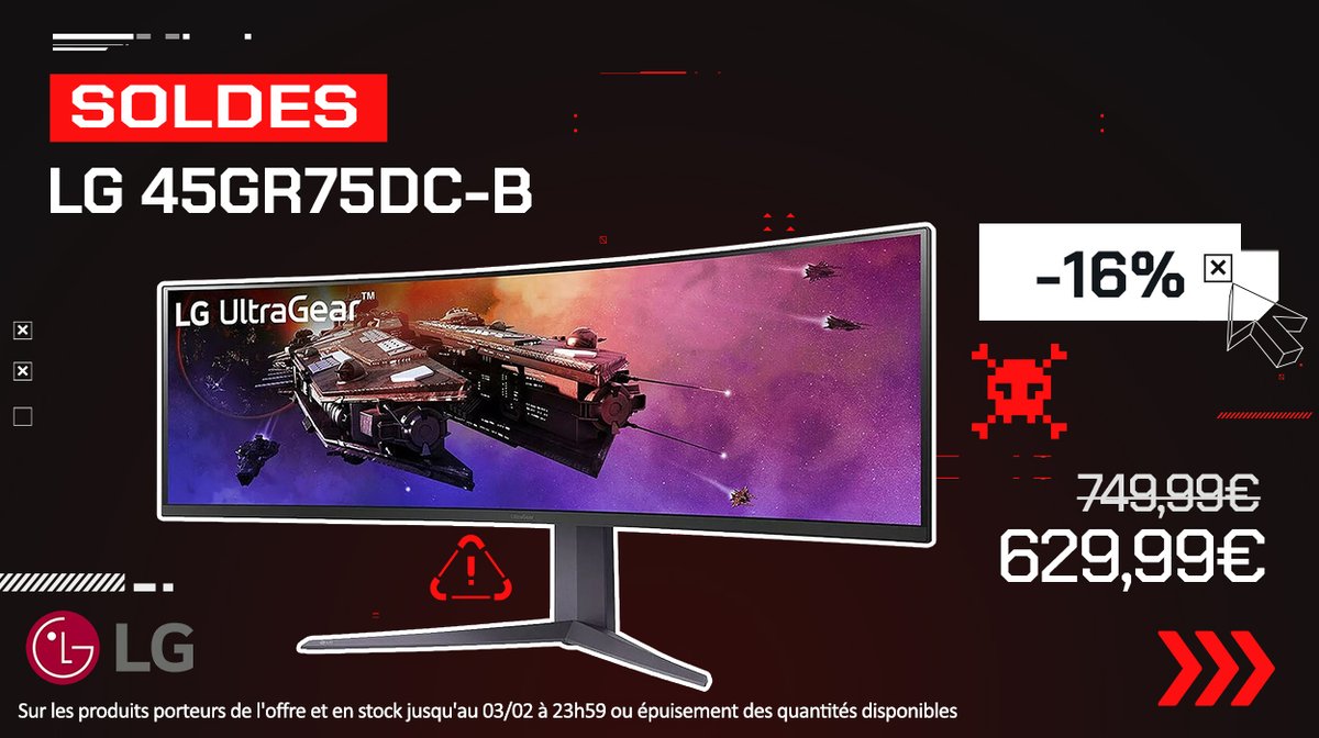 TopAchat's tweet image. 🔥 #Soldes 
➡ LG 45GR75DC-B
45" 200 Hz 5120 x 1440 px
🔥 629.99€ (-16%)

topachat.com/pages/detail2_…