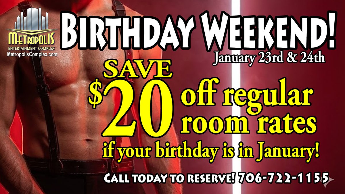 January birthdays deserve a proper celebration and we’re serving it up! 🎉

Join us January 23rd &amp; 24th and score $20 off per night with a January birthday.

If it’s your birthday, the cake is on us come celebrate at The Metropolis Complex.

📞 Book your stay: 706-722-1155
