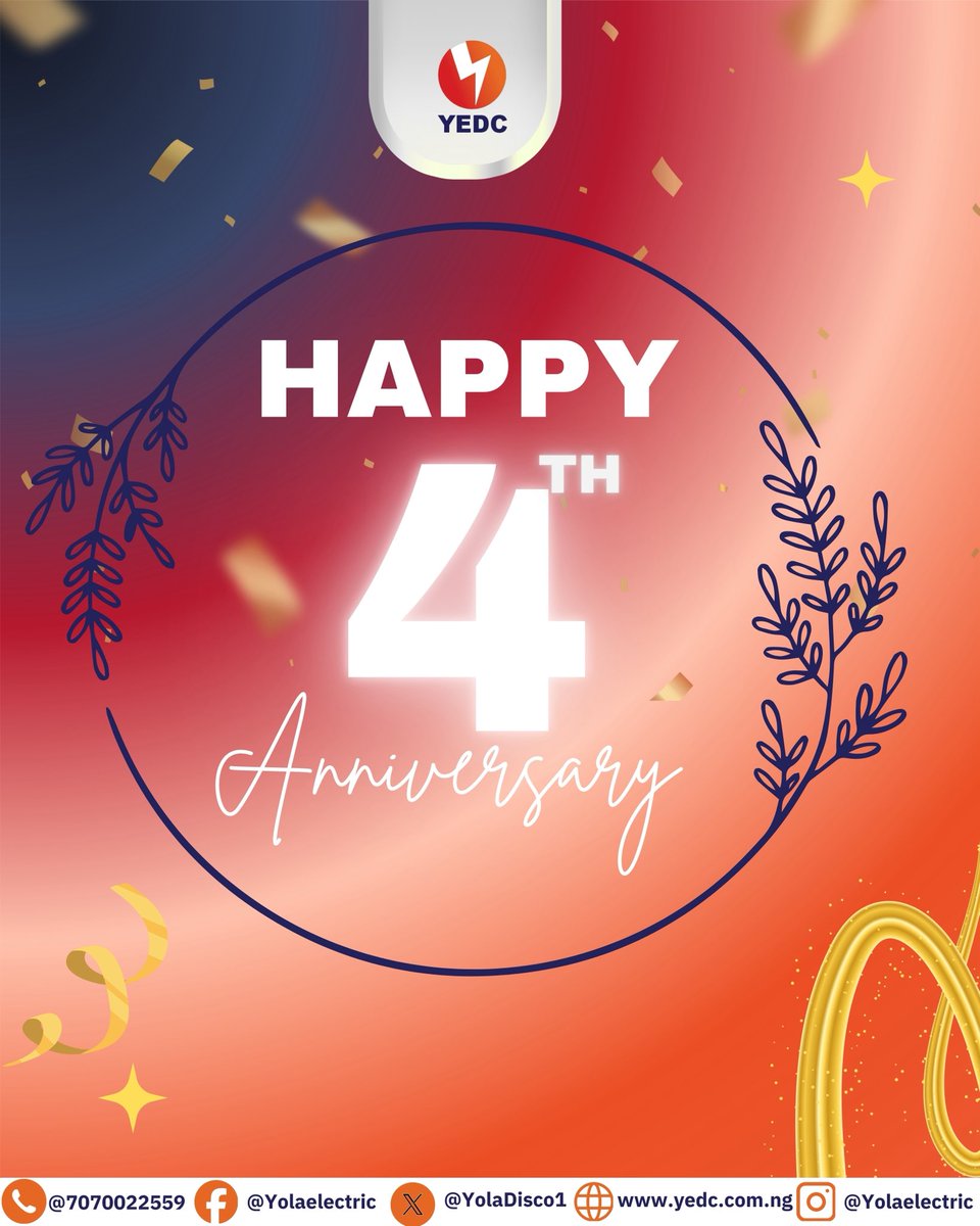 YolaDisco1's tweet photo. Hurray!
YEDC is 4!
We celebrate four years of innovation, growth and illuminating homes and businesses.
We appreciate our loyal customers and our hardworking team for journeying with us every step of the way.
#YEDC@4#Milestone #WeAreHereToServe#Adamawa#Borno #Taraba#Yobe https://t.co/nrEgt4NASO