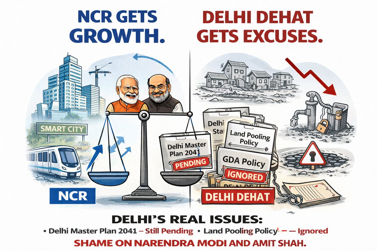 DeepakD13029691's tweet photo. @AmitShah
nationwide Corridors cleared in days.
But zero action on these Delhi devlopment issues
#MasterPlan_2041
#LandPoolingpolicyReforms
#GDAPolicy
stalled for years.
This isn’t vision. This is discrimination.
@PMOIndia @narendramodi
@mlkhattar @LtGovDelhi
@gupta_rekha https://t.co/ubf04FSdmL