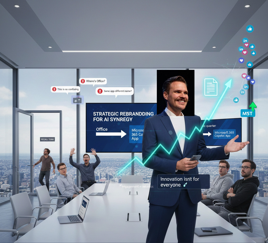 Last year I decided to rename the Office app.

It was just "Office 365"

Simple. Boring. Functional.

I called it "strategic rebranding for AI synergy."

The marketing team loved that phrase.

They high-fived in the Zoom call.

No one asked why we needed to rename it.

Including