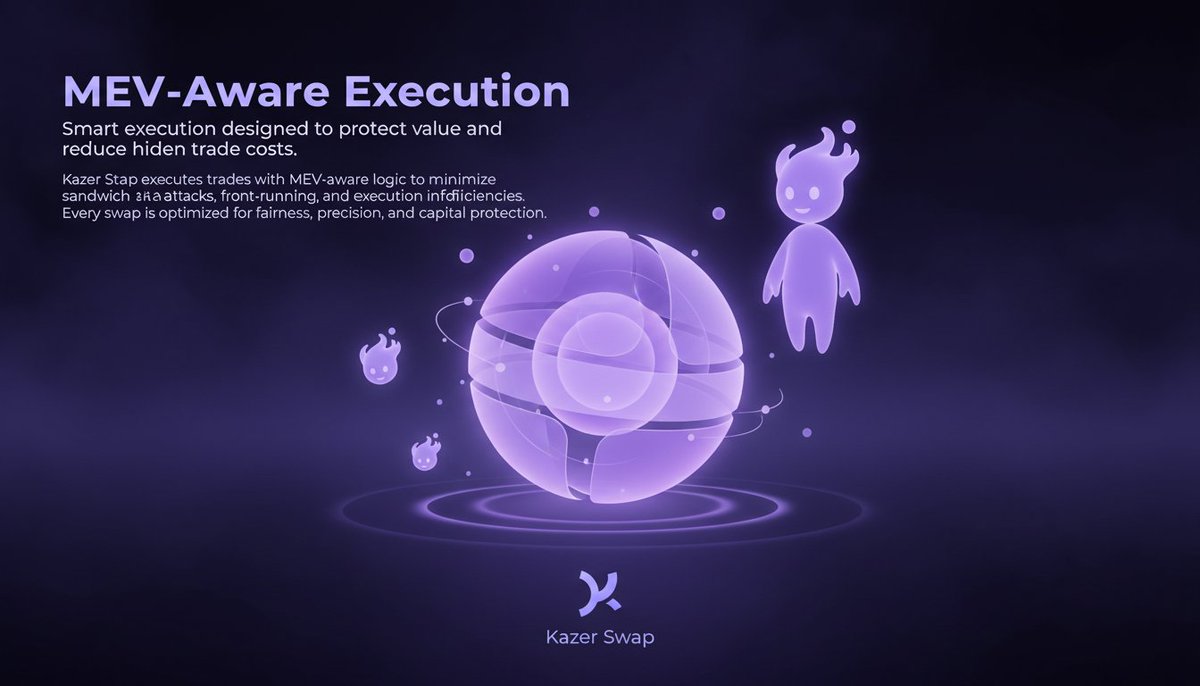 KazerSwap's tweet photo. Trades protected by MEV-aware execution, reducing front-running and sandwich risks to deliver cleaner and more reliable swap outcomes. https://t.co/ZscU8UNoTe