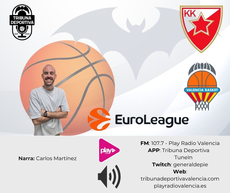 Toca defender el liderato de la Euroliga en Belgrado y en ‘LA CANCHA DE <a href="/TribunaVCF/">Tribuna Deportiva</a>’📻🎙️

🏀 <a href="/kkcrvenazvezda/">KK Crvena zvezda Meridianbet</a>-<a href="/valenciabasket/">Valencia Basket Club</a>
🏟 Aleksandar Nikolic Hall
🕰️ 19:45 previa/20h
📻 107.7 FM
💻 tribunadeportivavalencia.com
📲 m.twitch.tv/generaldepie
📲 App Tribuna