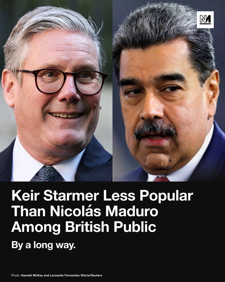 novaramedia's tweet photo. The British public dislikes prime minister Keir Starmer more than the recently kidnapped Venezuelan president, Nicolás Maduro, new polling shows.

A YouGov survey of 2,102 adults gave Starmer a net favourability score of -56, indicating that 74% of respondents held an unfavourable view of him, while only 18% held a favourable one.

Maduro, who was kidnapped by US forces on Saturday following a sustained US propaganda campaign to paint him as a drug kingpin, had a net favourability score of -31. This reflected 33% of respondents holding an unfavourable view while 2% held a favourable one.

Starmer, a former human rights lawyer, has faced criticism for refusing to condemn the US attack on Venezuela or say whether or not it breached international law. 

While the findings reinforce previous polls showing that Starmer is the UK’s least popular leader ever, they may also reflect a lack of awareness about who Maduro is or uncertainty about how to interpret the US stance towards him.

The majority of respondents, 65%, said they did not know if they liked Maduro or not, whereas almost everyone, 92%, had an opinion on Starmer.

Among Venezuelans, Maduro appears less popular with those who live outside the country. While media reports described some members of the diaspora celebrating his kidnapping, many people inside the country rallied against the US aggression.

Maduro's most famous critic, US president Donald Trump, was equally as unpopular as Starmer among the British public, with 76% disliking him and 20% liking him in the YouGov poll.

Trump’s illegal attack on Venezuela killed at least 80 people, including an 80-year-old woman named Rosa Gonzales who died in a strike on a residential building near Caracas airport.

In the months leading up to the attack, the US killed at least 115 people in strikes on boats off the coast of Venezuela, in what rights groups described as extrajudicial killings.

Trump has repeatedly claimed without evidence that the aggression is aimed at curbing drug trafficking, while also making it clear that he wants to give US companies unfettered access to Venezuela's oil.