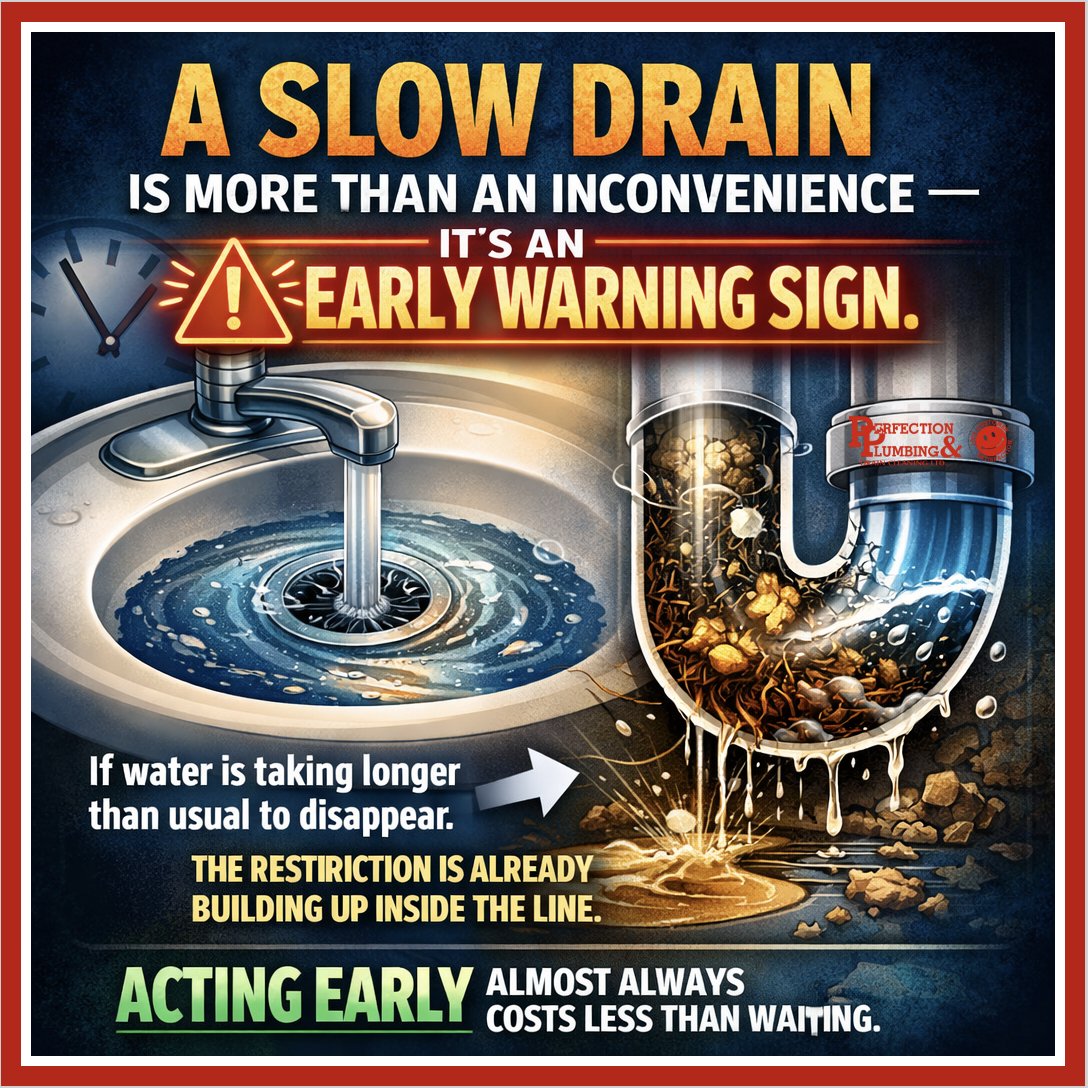 PerfectionPlmg's tweet image. A slow drain is not harmless.

It’s an early warning sign.

If water lingers, restriction is already forming inside the pipe — and it will only get worse with time.

Acting early is almost always cheaper than reacting late.

#PlumbingFacts, #DrainCleaning, #HomeMaintenance