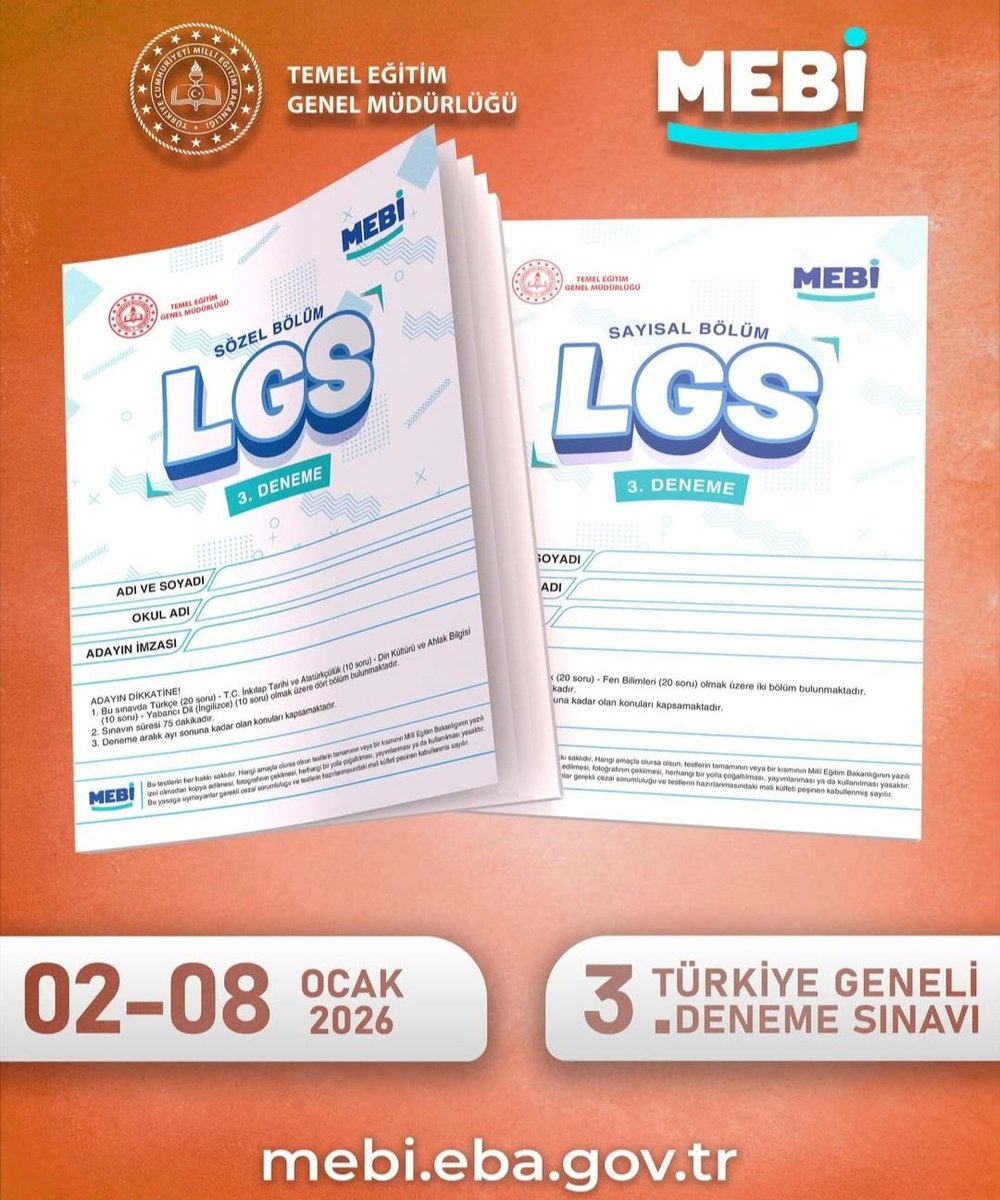 Erdoganlaroo's tweet photo. LGS hazırlığı hız kesmiyor! 💫
Çevrimiçi deneme 02-08 Ocak'ta MEBİ'de. 🌟

Sözel + sayısal oturumlar, anında sonuç, puan ve Türkiye geneli yüzdelik dilim.

İster çevrimiçi çöz ister PDF indir. ✨️

📎  https://t.co/NcK6Qz7NsD https://t.co/wfa159jal3