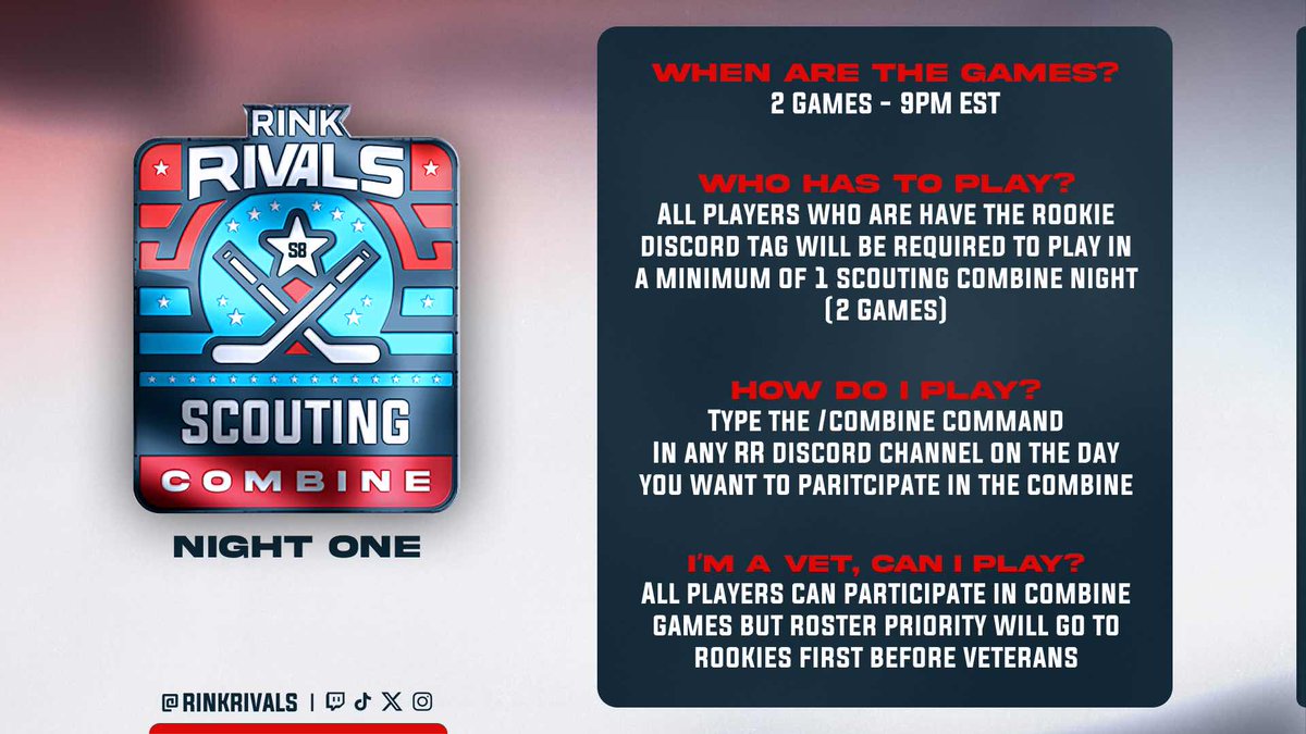 AND SO IT BEGINS.
Tonight begins night 1 of the Season 8 Rookie Combine, 
Tonight’s matchup will feature the unofficial debut of Half Shell Cartel and the ever-present Mighty Deks
Can’t wait to see you there.
LIVE TONIGHT AT 9 PM EST 
twitch.tv/rinkrivals