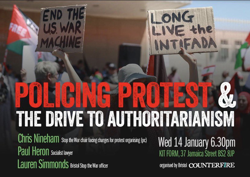 If you are in the Bristol area come along to discuss these important issues - Defend the Right to Protest.