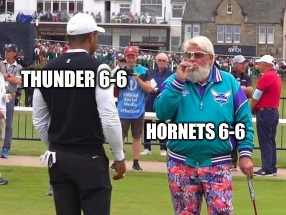 HornetsReddit's tweet photo. Last 12 games... 😏

Oklahoma City Thunder: 6-6
Charlotte Hornets: 6-6
