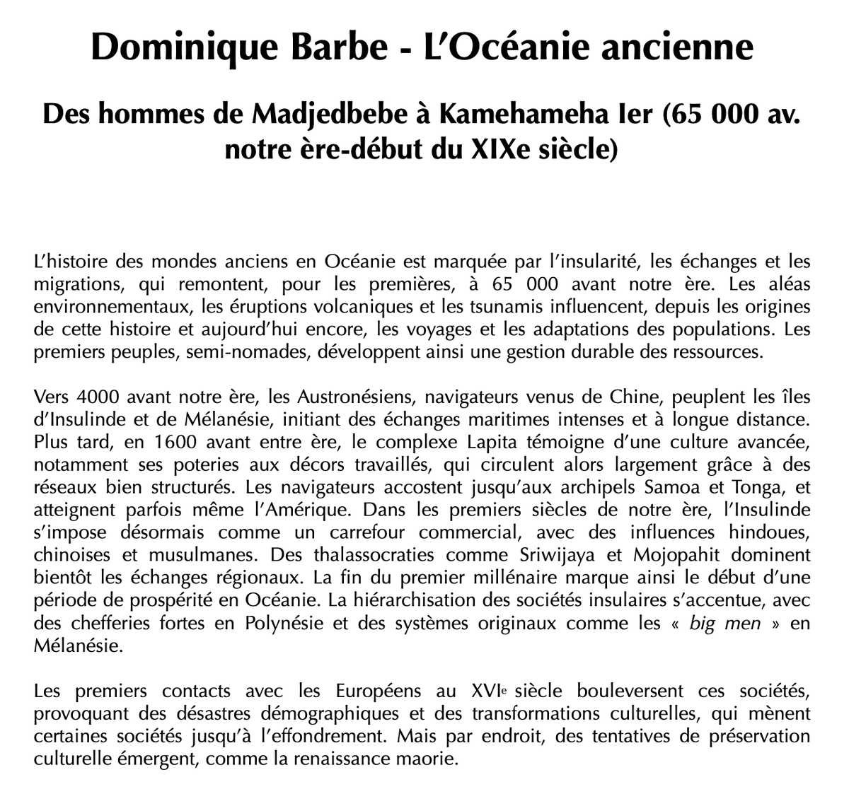 flr_louis's tweet photo. La présentation du 17e volume de la collection Mondes Anciens des éditions Belin, signé Dominique Barbe et consacré à L’Océanie ancienne.

À paraître en avril chez Belin https://t.co/jP76FvDV3b