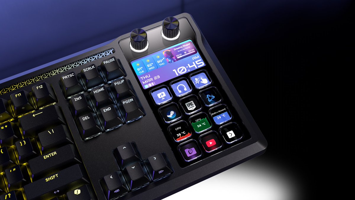 MLozada's tweet image. 🚀 Creators, @elgato joined forces with @CORSAIR to bring Stream Deck magic straight into a pro-grade keyboard! 🤯

Meet the GALLEON 100 SD – your ultimate command hub with built-in LCD keys, dials, and endless multi-actions for streaming, gaming, and productivity domination.