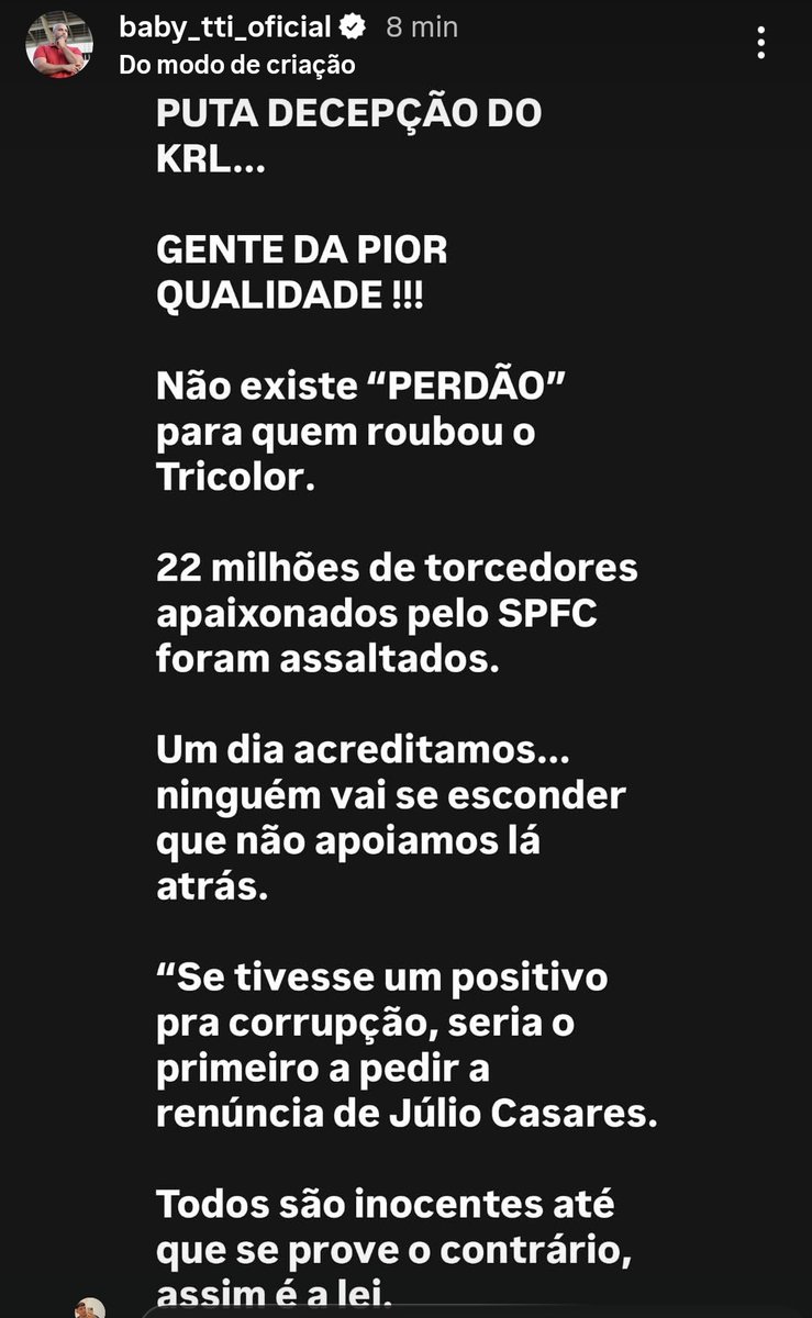somosaopaulinos's tweet image. Baby afirma que foi enganado por Julio Casares e pede saída do presidente.