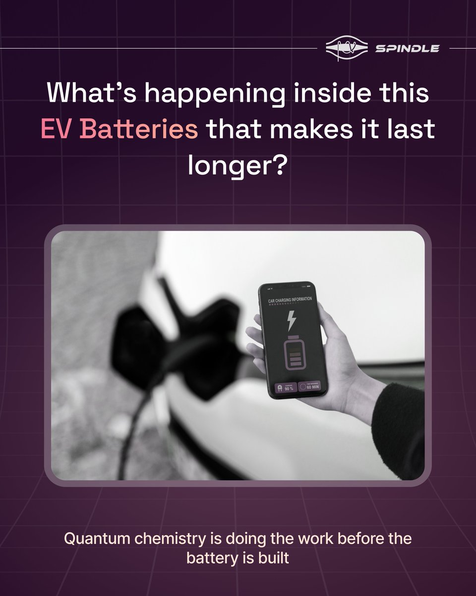 SpindleQuantum's tweet photo. EV batteries are lasting longer not by chance, but by computation.

Quantum chemistry simulations let scientists predict aging at the atomic level before batteries are built.

Giving more insights behind it and that’s deeptech in action. https://t.co/8v2alx1m21