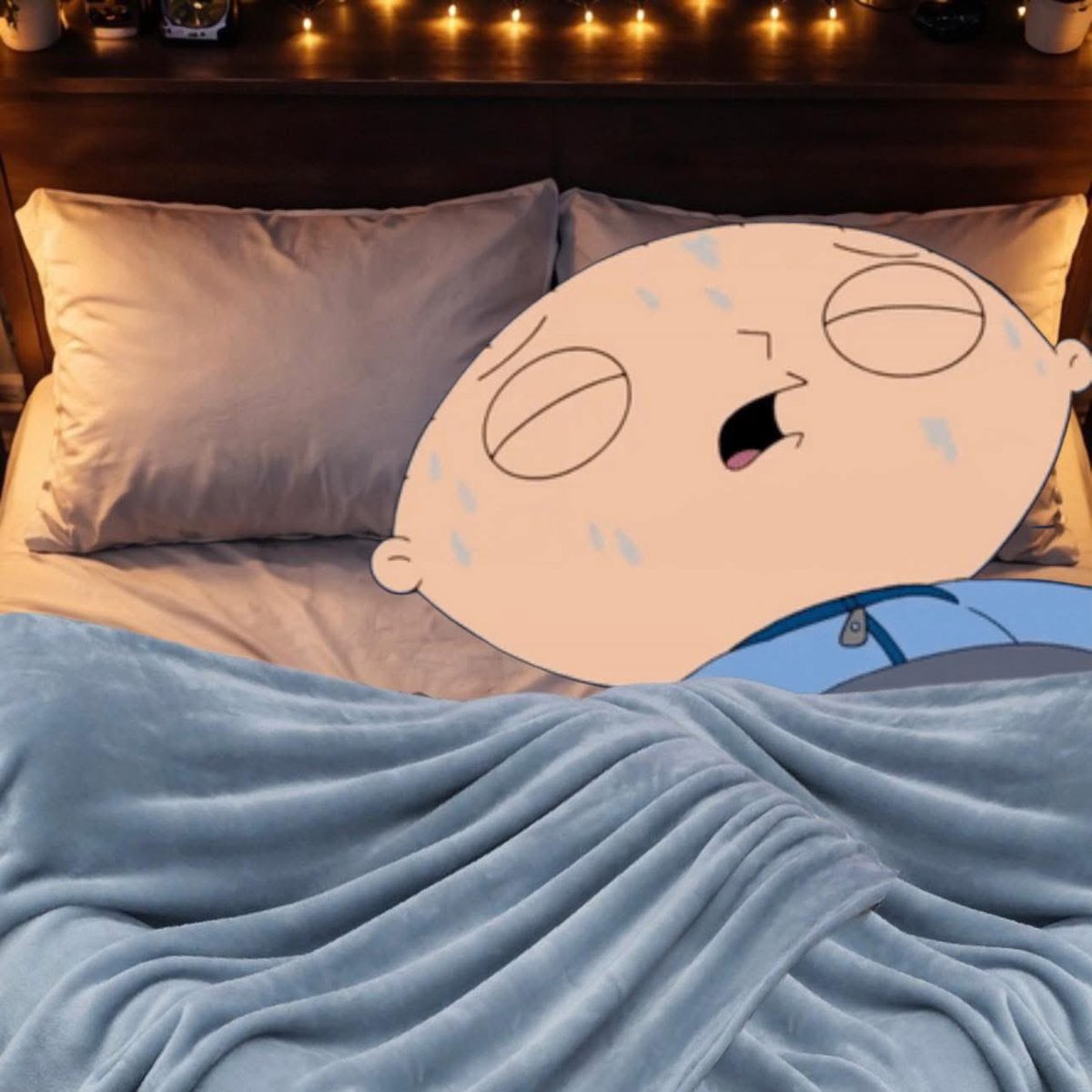 Callunc's tweet image. Me sweating in my sleep for no reason