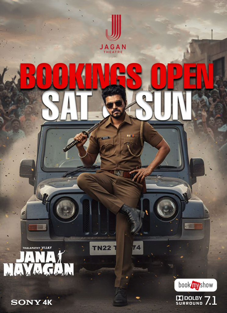 JaganTheatre's tweet image. Bookings open now for Saturday &amp;amp; Sunday🥁
#JananayaganAtJagan #Thalapathykatcheri
#Onelasttime #JanaNayaganFromJan9