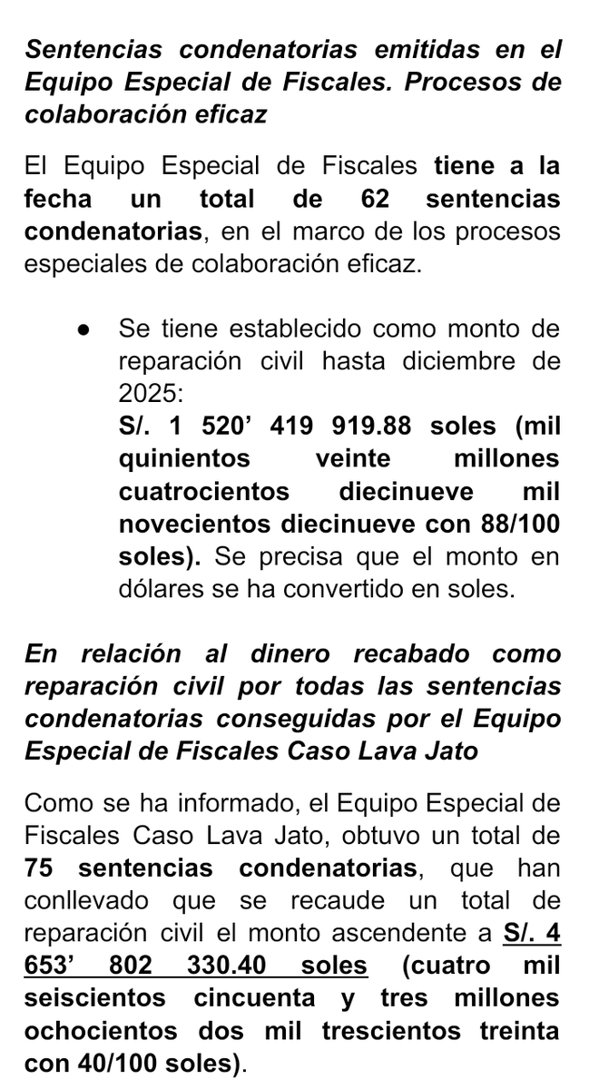 ⚖️Sumando 13 condenas de juicios y 62 sentencias por colaboración eficaz, el Equipo Especial Lava Jato logró 75 sentencias: contra ex presidentes, exgobernadores, políticos, empresarios, abogados. Tomás Gálvez elimina equipo que persiguió eficazmente a corruptos y logró condenas