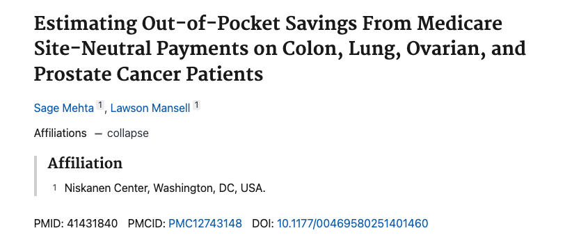 lawsonhmansell's tweet image. Super excited to share my first ever peer-reviewed publication! 

My colleague Sage Mehta and I are in INQUIRY, where we find that instituting site-neutral payments in Medicare would save certain cancer patients over $1,000 in their first year of treatment. 🧵