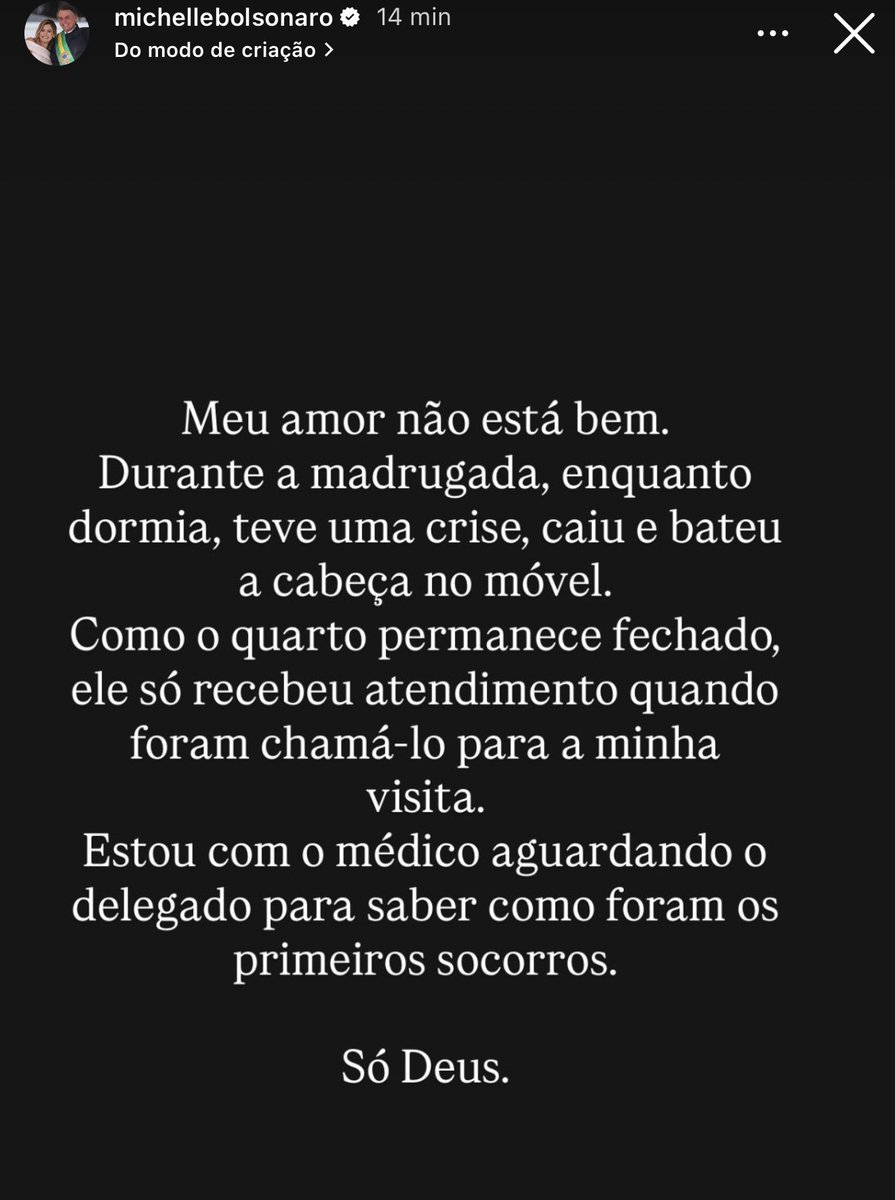eixopolitico's tweet image. 🇧🇷 Jair Bolsonaro caiu da cama durante a noite e bateu a cabeça em um móvel da sua cela.

Segundo Michelle Bolsonaro, o ex-presidente “não está bem” e só recebeu atendimento nesta manhã, horas depois do acidente.