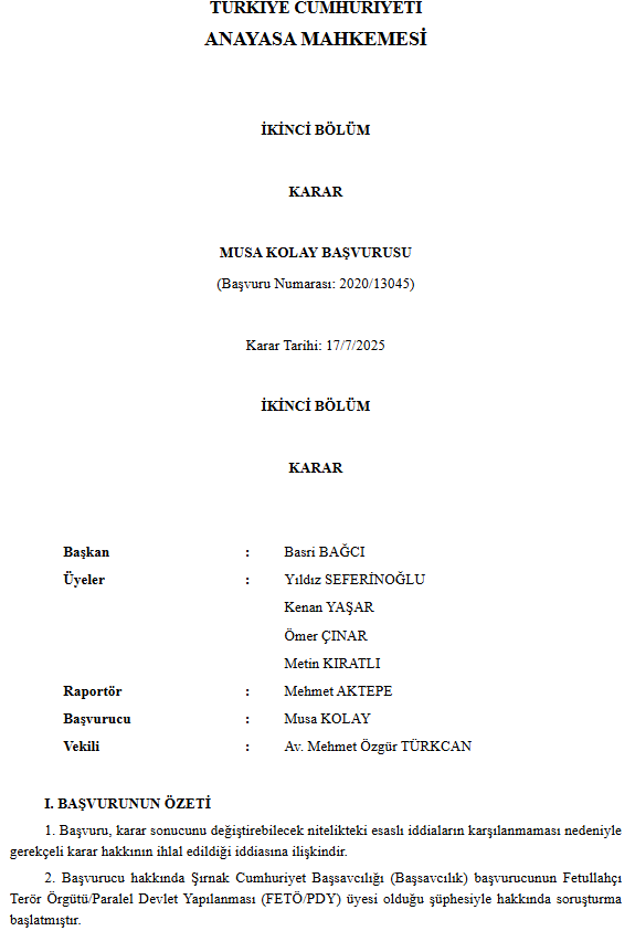 ANAYASA MAHKEMESİ'NDEN BYLOCK ve ANKESÖR KARARI

📌ByLock Delili: Yargıtay içtihadına göre, sadece CGNAT kayıtları tek başına yeterli delil değildir. User-ID, şifre gibi kesin kullanıcı tespiti için ek teknik veriler (Tespit ve Değerlendirme Tutanağı vb.) aranır.
Somut olayda bu