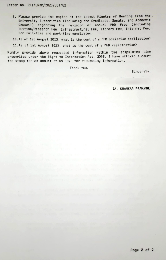 PhSoCr's tweet photo. For 2 YEARS, University of Madras has been violating the RTI Act with impunity.

On 11 Oct 2023, I filed an RTI request seeking basic information about PhD fees. What followed is a masterclass in institutional opacity &amp; contempt for transparency.

A thread 🧵 1/10 https://t.co/paftGsGXgt