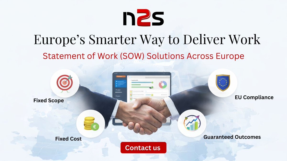 GlobalN2s36396's tweet photo. Across Europe, organisations are rethinking how work gets delivered.
Statement of Work (SOW) models bring structure, accountability, and clarity to complex projects, helping teams stay focused on outcomes rather than headcount.
#net2source #n2s #statementofwork #sowsolutions https://t.co/kaJELIr5b1