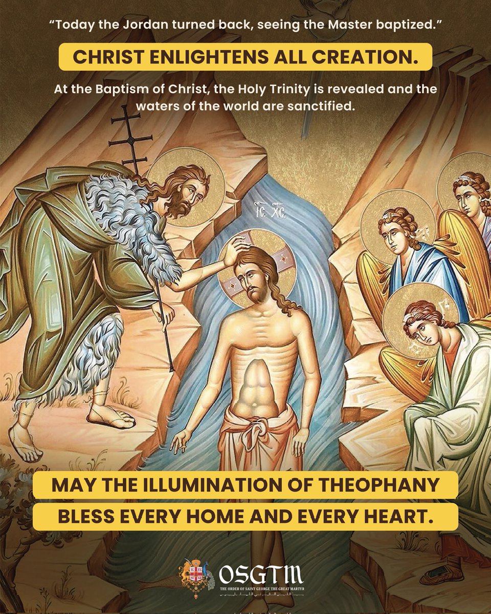 osgtm_x's tweet image. "Today the Jordan turned back, seeing the Master baptized." ☦️
On this Great Feast of Theophany, may Christ’s baptism sanctify your home and enlighten your heart. Through the prayers of St. George, may we walk in His light.
#Theophany #OSGTM #Orthodox