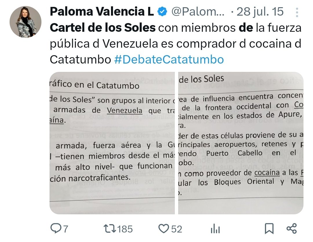 Anarckoxk's tweet image. 🚩Paloma Valencia diciendo cuánta barbaridad puede contra "El Cartel de los Soles" INEXISTENTE 

Hasta hicieron el oso aprobando una proposición para declarar al Cartel de los Soles como ORGANIZACIÓN TERRORISTA, acto que sirve más pa limpiarse el jopo!

Y ahí siguen las focas!