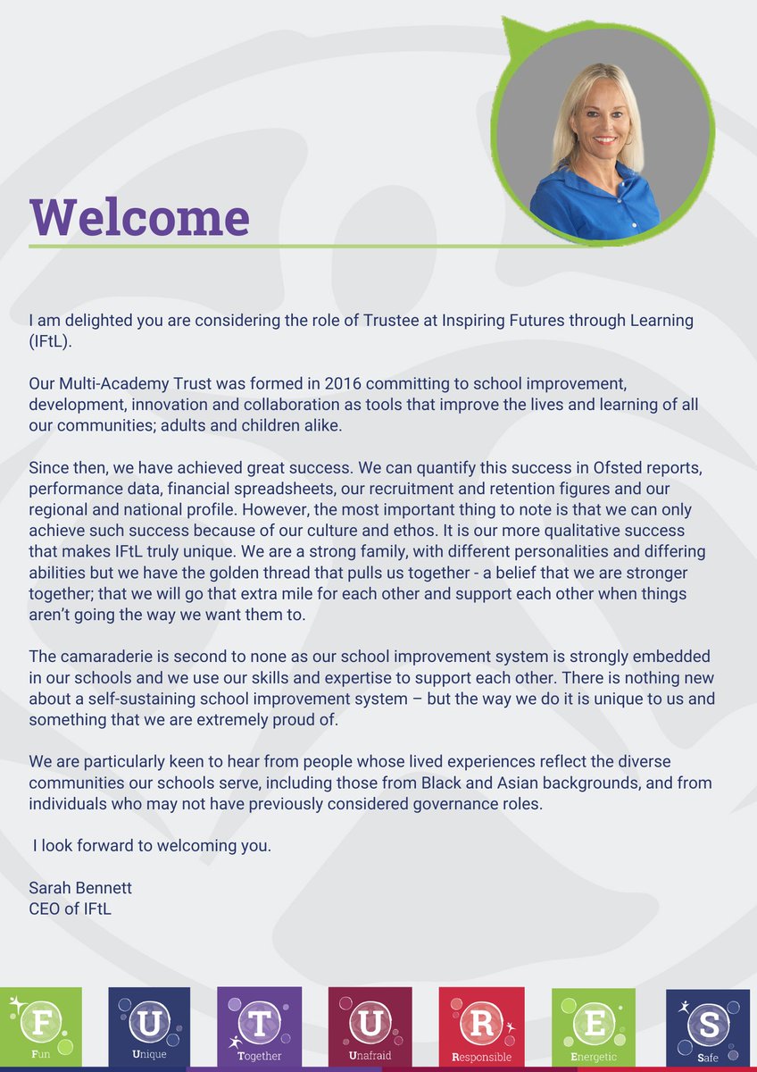 IFtL_MAT's tweet photo. Trustees wanted

Trustees play a vital role in shaping the strategy and vision of our schools.
By joining, you contribute your skills to support IFtL's family of schools.  Your voice matters.

📧 If interested, email sboak@iftl.co.uk

#IFtL #IFtLFamily #BelongingInIFtL #Trustees https://t.co/GF5FTOinjg