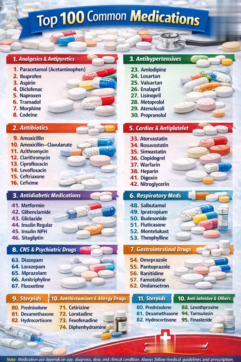 Med_Bytes's tweet image. Top 100 common medicines