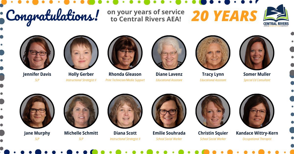 CentralRivers's tweet image. We’d like to take a moment to recognize &amp;amp; thank all of our staff members who have served #CRAEA for 15, 20 &amp;amp; 25 years! 🎉 We appreciate your care, commitment &amp;amp; expertise toward our students, educators &amp;amp; families in our communities all of these years! 👏 #iaedchat #rockstars