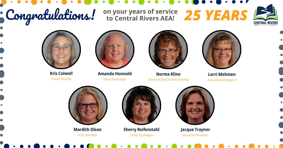 CentralRivers's tweet image. We’d like to take a moment to recognize &amp;amp; thank all of our staff members who have served #CRAEA for 15, 20 &amp;amp; 25 years! 🎉 We appreciate your care, commitment &amp;amp; expertise toward our students, educators &amp;amp; families in our communities all of these years! 👏 #iaedchat #rockstars