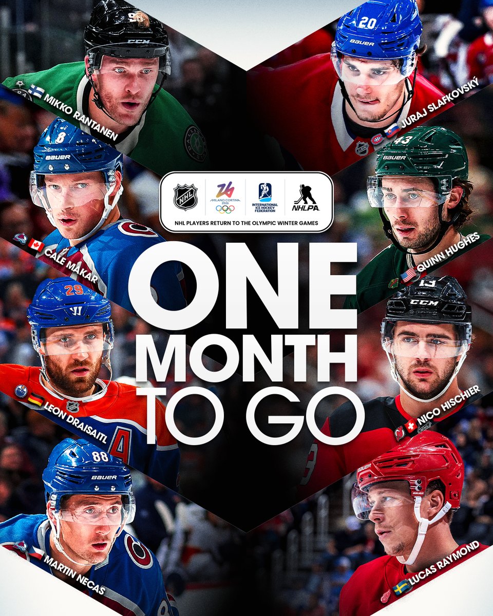 NHL's tweet image. ONE MONTH AWAY 🌎

The opening ceremony for the Olympics starts in exactly one month! 🤭