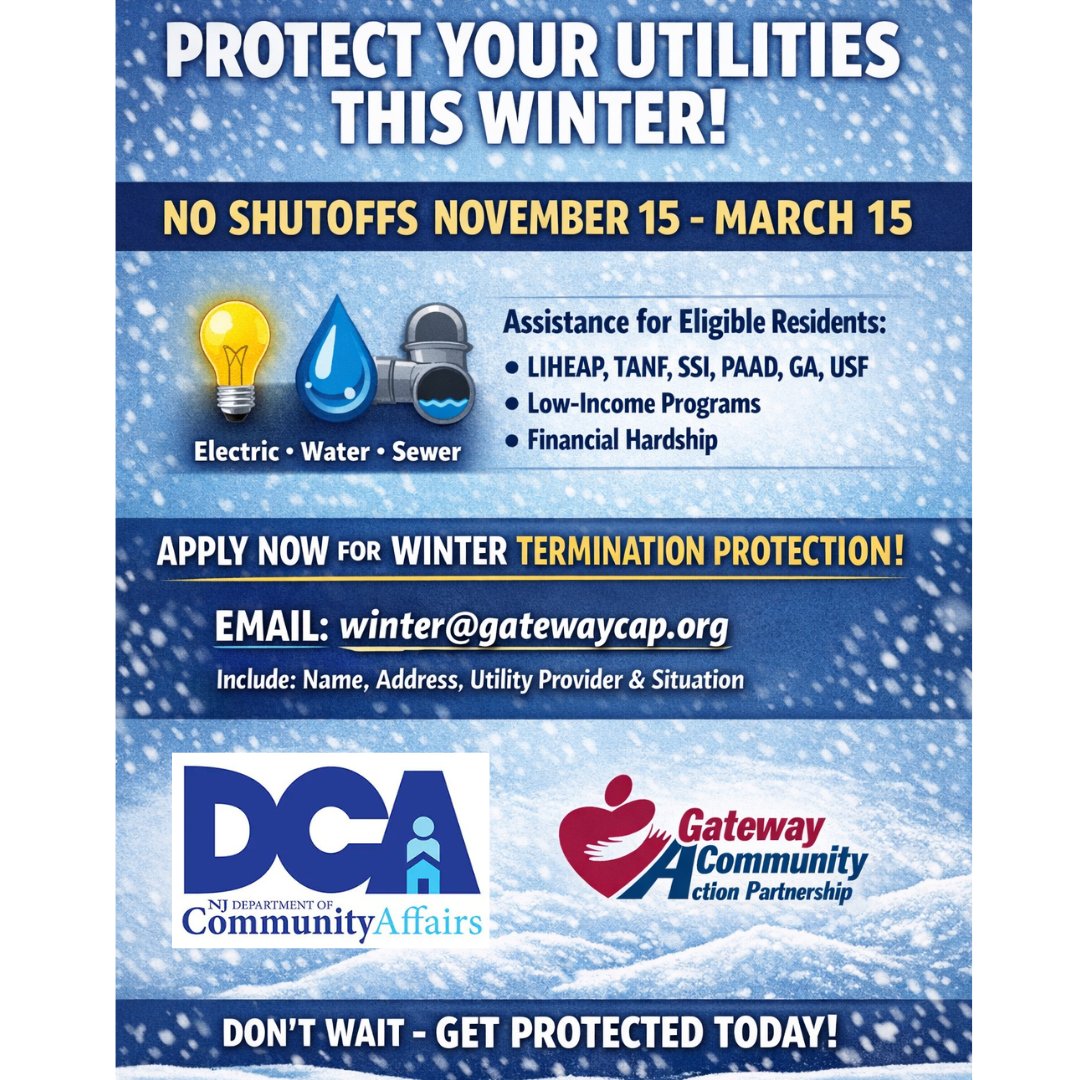 Gateway can help you apply for winter termination protection from NJ DCA. E-mail us today at winter@gatewaycap.org if you are eligible (see graphic below). #WinterTerminationProgram