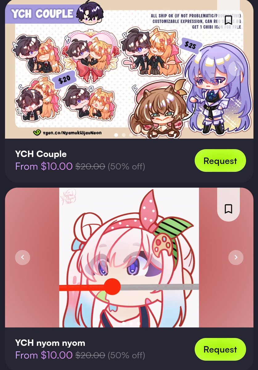 NyamukHijauNeon's tweet photo. Y'all...thank you so much for your support ಥ⁠‿⁠ಥ
I decided to add this pose as my new YCH ><
Available on my Vgen with 50% discount (⁠๑⁠╹⁠◡⁠╹⁠๑⁠) YCH couple also available~ 
(link below!)

(I'm planning to do art raffle after this YCH reach 10 sales)
#VGenComm https://t.co/k065ESoVrg