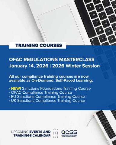Start 2026 strong with ACSS's comprehensive sanctions &amp; export controls training lineup! 🚀  

Explore all our upcoming events and training here: sanctionsassociation.org

#SanctionsCompliance #ExportControls #ACSS #ComplianceTraining #ACSSCommunity