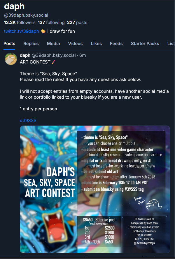 39daph's tweet photo. hosting my 5th $8k art contest over there to celebrate finishing my 30-day drawing challenge 🎊👨‍🎨 https://t.co/Mez3ic8pv6