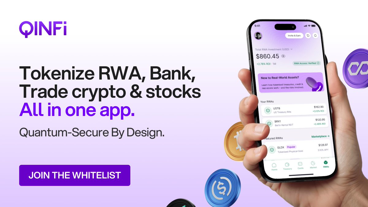 Your bank account and crypto wallet lived in two different worlds. Not  anymore. Qinfi - One quantum-secure SuperApp for tokenized real-world  assets, trading, banking, and crypto. Join the whitelist to get early