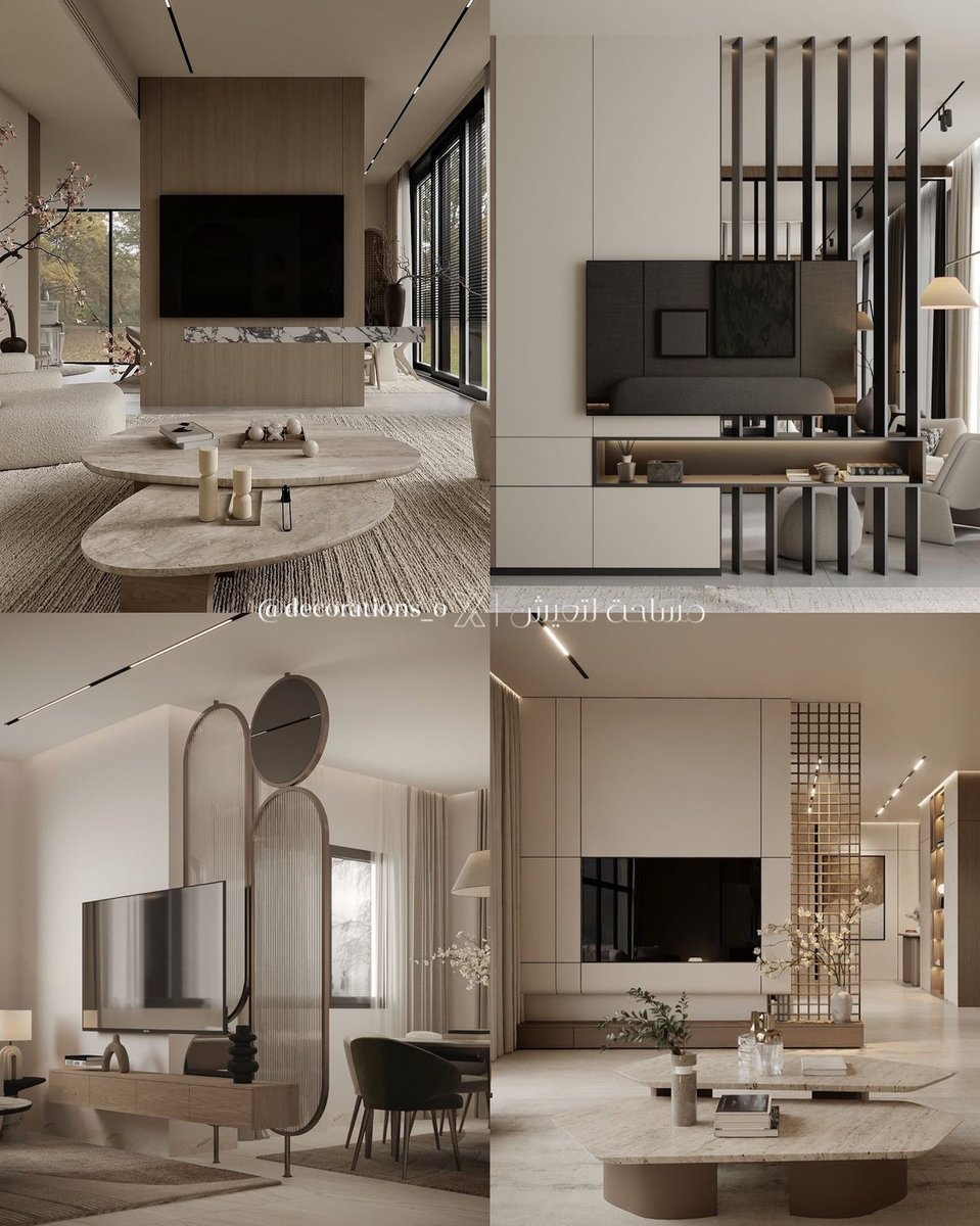 التلفزيون في وسط الصالة مو فكرة سيئة إذا اعتمدت هذي الأفكار💡

بدل ما تكون الشاشة في النص منفصلة عن المكان وتخرب الإحساس..

الديكور الخلفي فصل غرفة المعيشة بطريقة ذكية وصار عنصر أنيق ووظيفي في التصميم✨