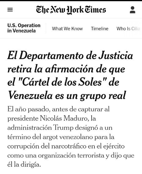 El Cártel de los Soles es tan real como el Hombre del Saco o el Monstruo del Lago Ness.
Trump ha sido incapaz de mantener la acusación al presidente Maduro basado en esa gilipollez.
Le falta un Supremo como el de aquí.
Con una fábula así, Hurtado y Marchena harían maravillas.